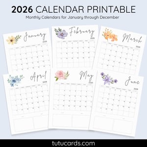 2026 Calendar Printable Download | Watercolor Floral Monthly Calendar | Letter Size | Desk & Wall Planner - calendars