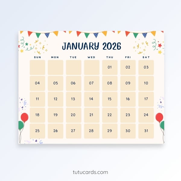 Celebrate January–2026 Calendar-02 - Educational printable with 12 months. Kick off the year with joy and color!

This Celebrate January calendar features bright, festive illu...