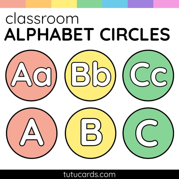 Colorful Alphabet Circle Flashcards A–Z – Uppercase & Lowercase / Uppercase Only