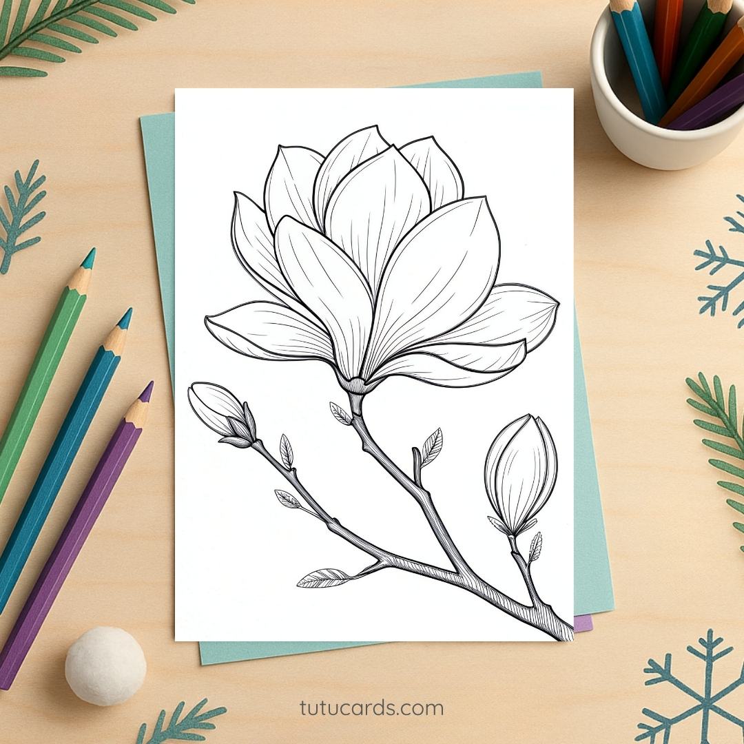 Magnolia Flower Coloring Page for Kids | Printable Floral Art PDF | US ...