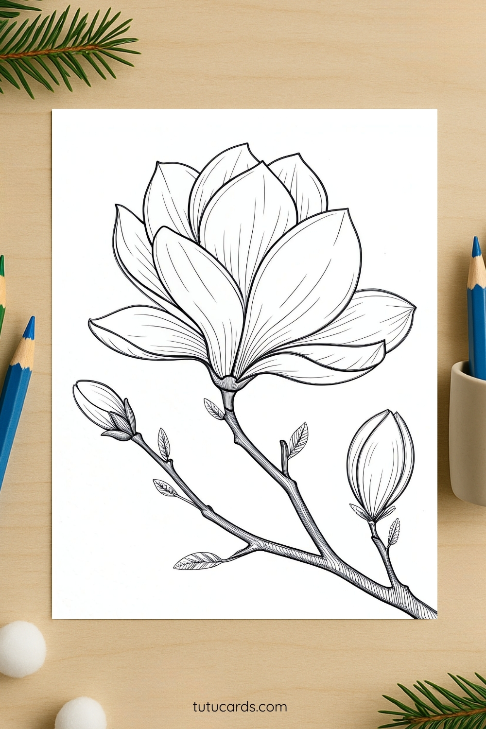 Magnolia Flower Coloring Page for Kids | Printable Floral Art PDF | US ...