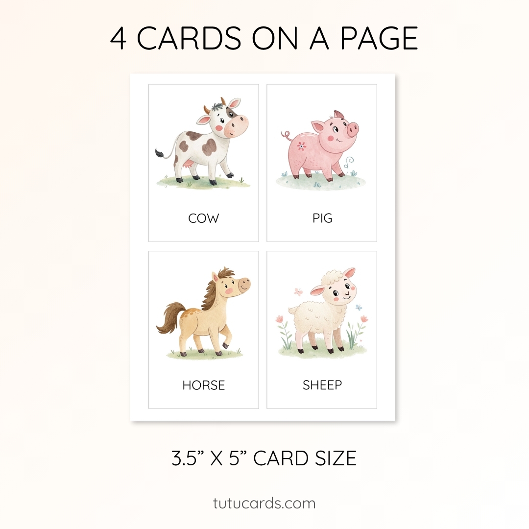 16 Cute Colorful Farm Animal Flashcards | Printable Cards | 3.5x5 inch ...