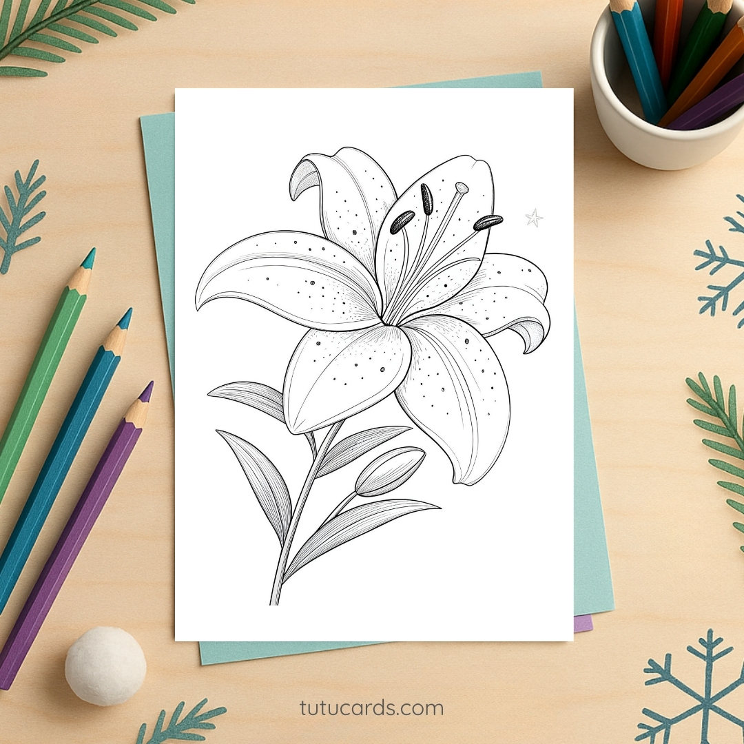 Lily Flower Coloring Page for Kids | Printable Floral Art PDF | US ...