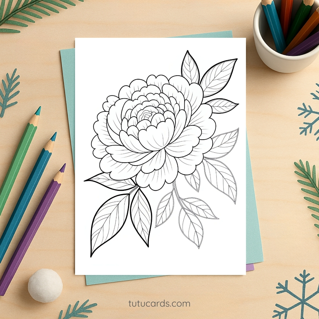 Peony Flower Coloring Page for Kids | Printable PDF | US Letter ...