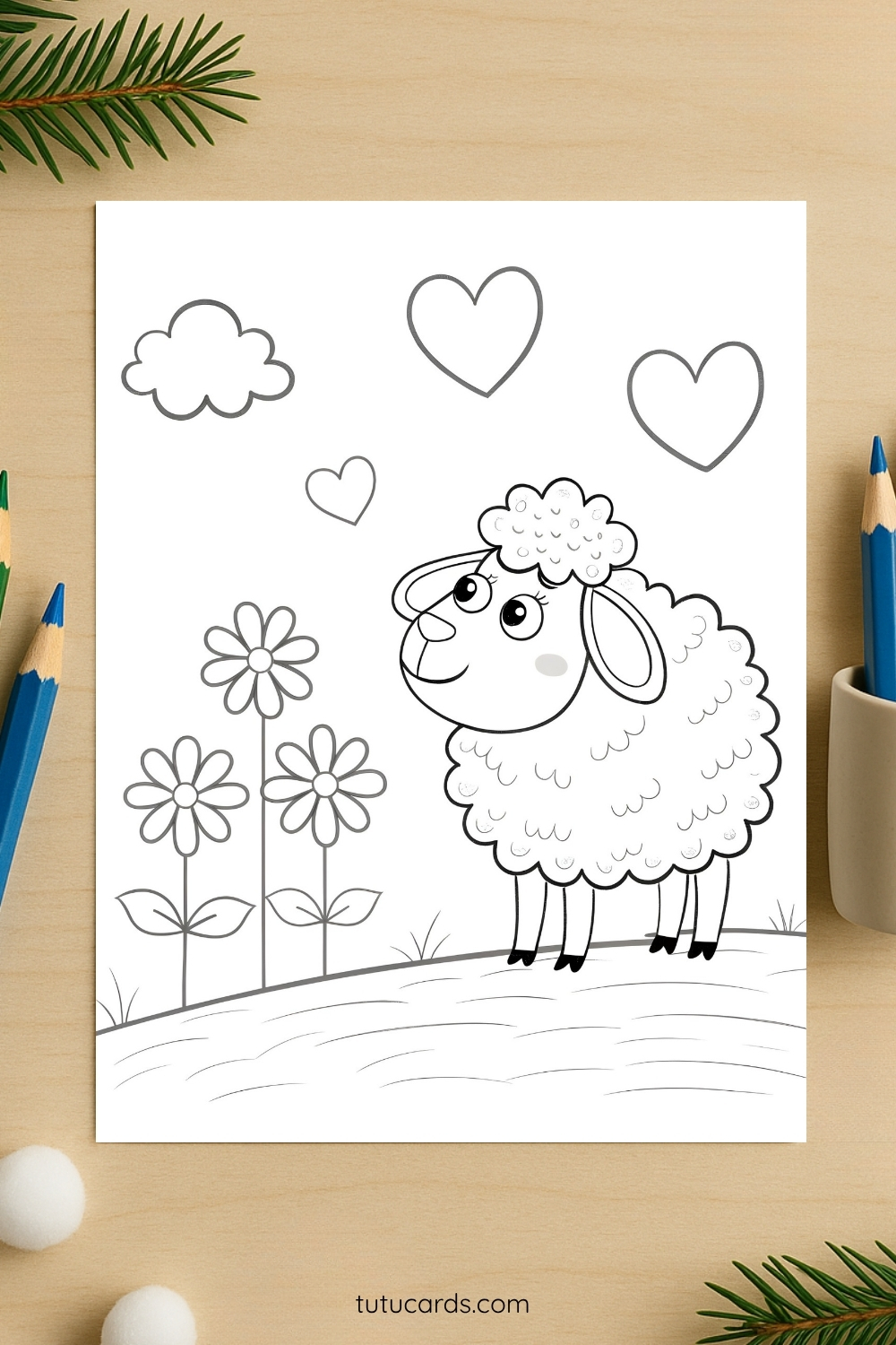Cute Little Sheep Coloring Page for Kids | Printable Animal Art PDF ...