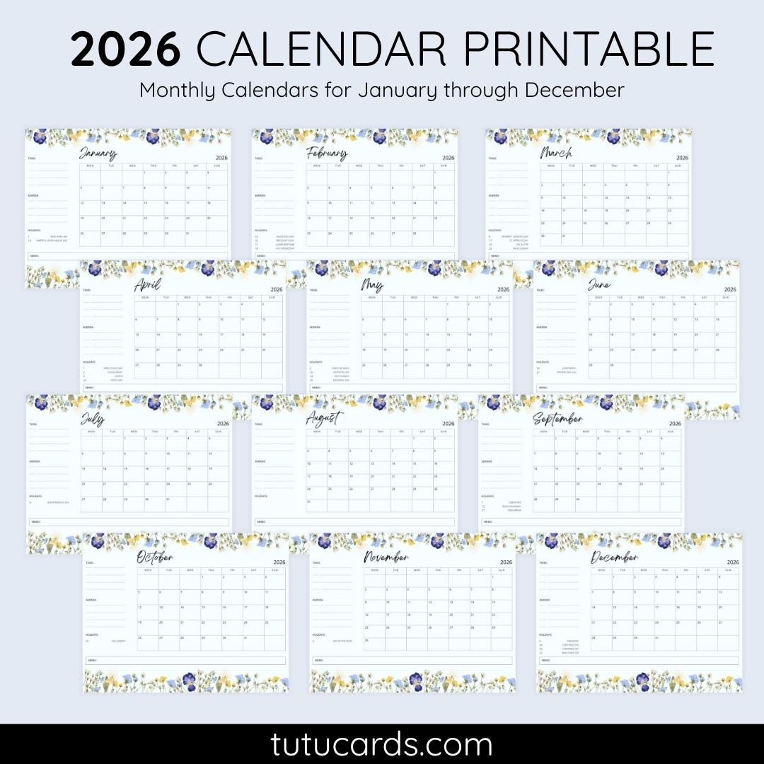 2026 Calendar Printable Download | Calm Colorful Pastel Watercolor ...