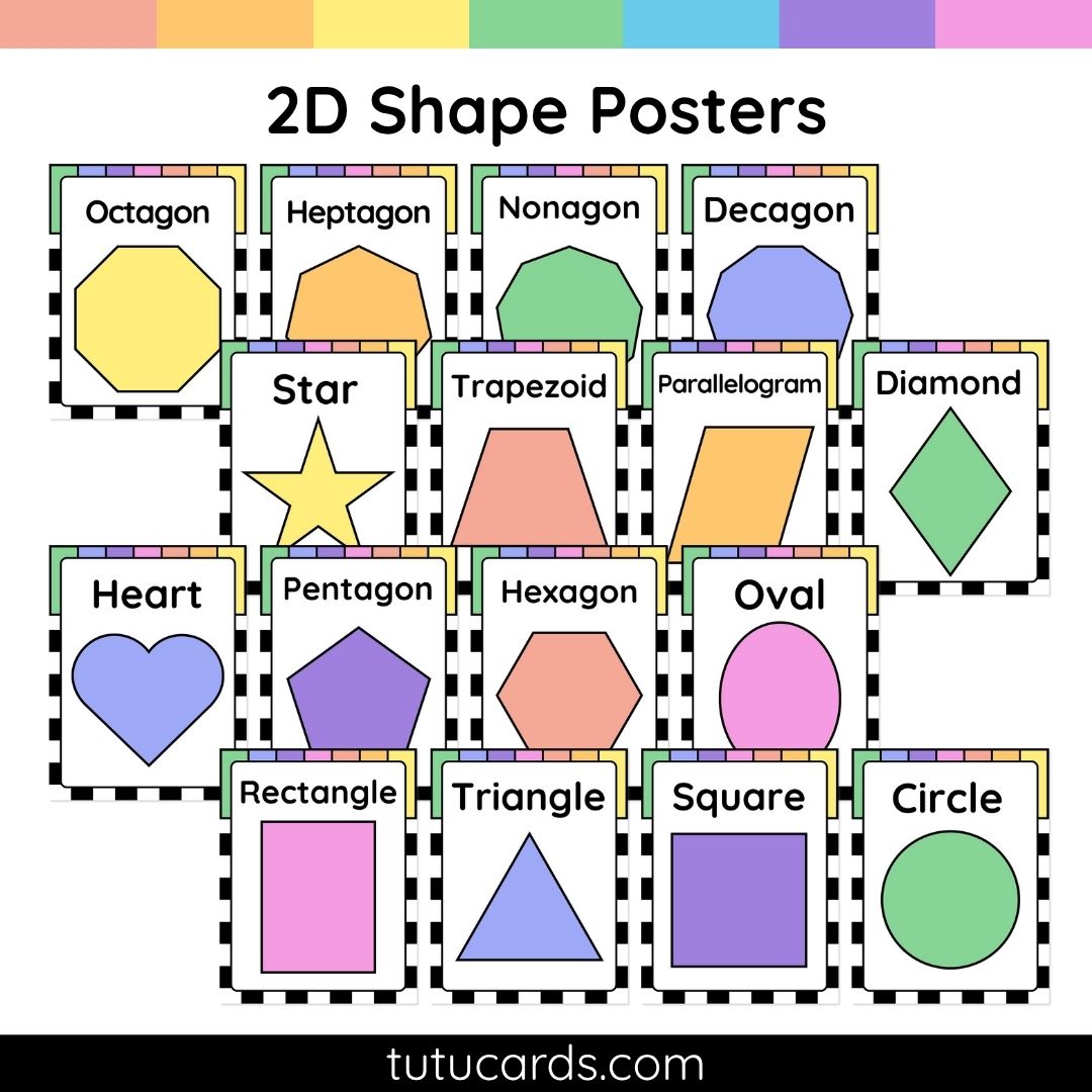 Colorful Shapes Posters Classroom Decor | 2D and 3D Shape Posters ...