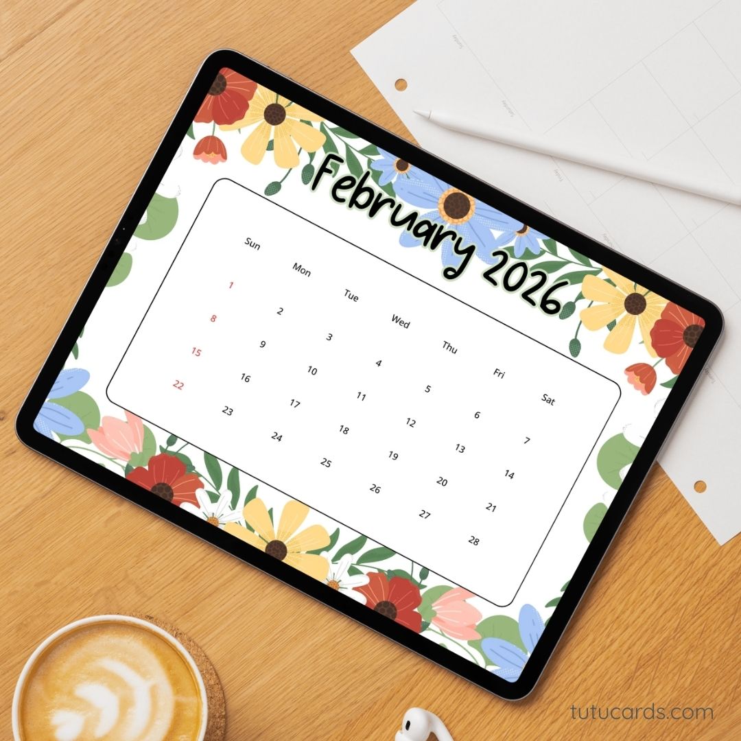 Colorful Blossoms – February 2026 Calendar | Playful & Cheerful