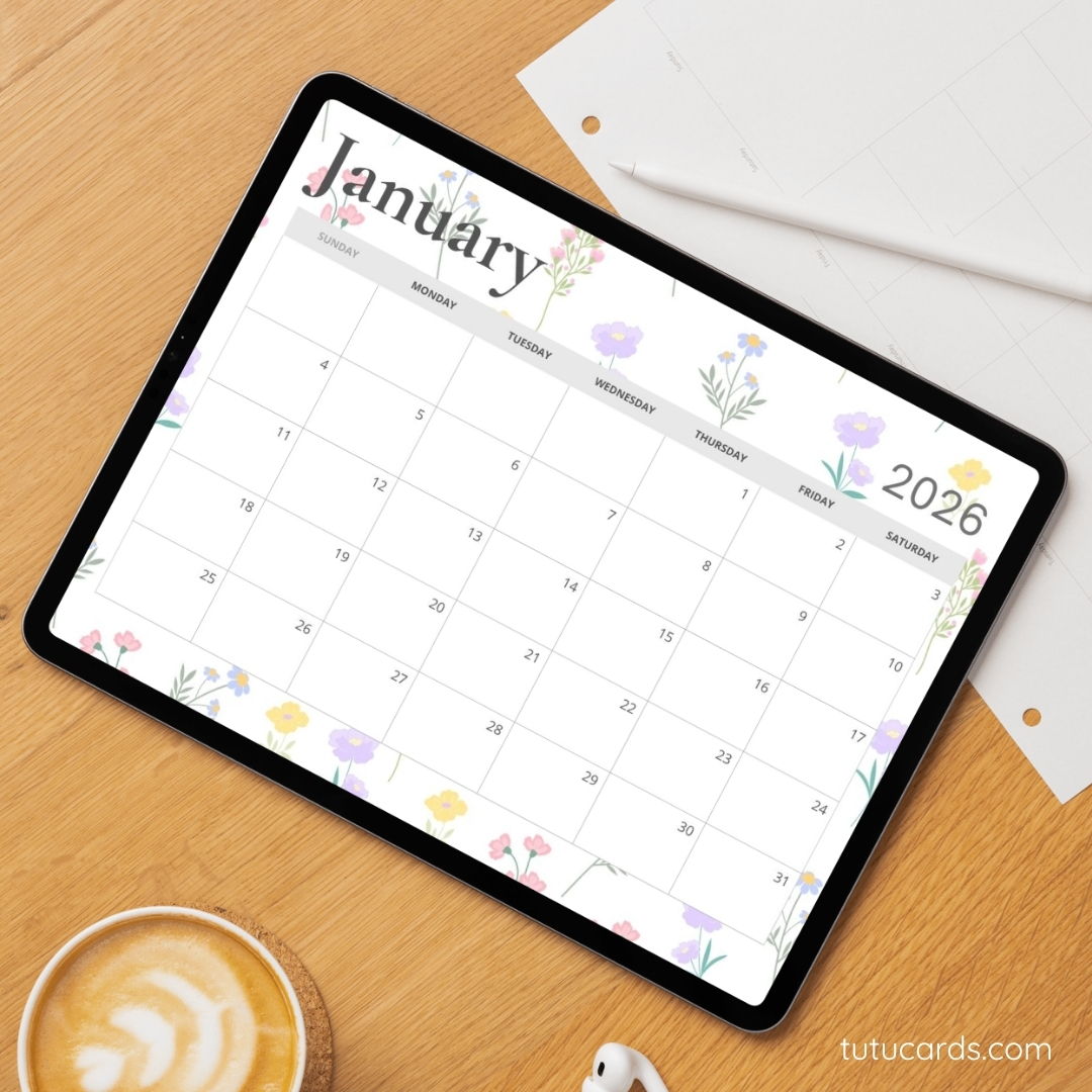 2026 Calendar Printable Download | Soft Pink and Purple Floral ...
