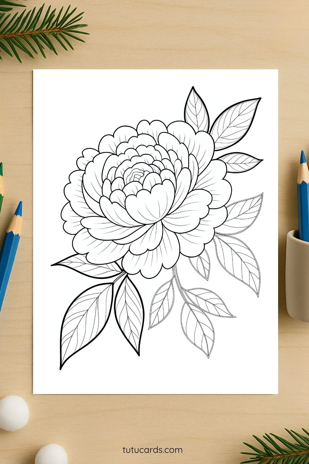 Peony Flower Coloring Page for Kids | Printable PDF | US Letter ...