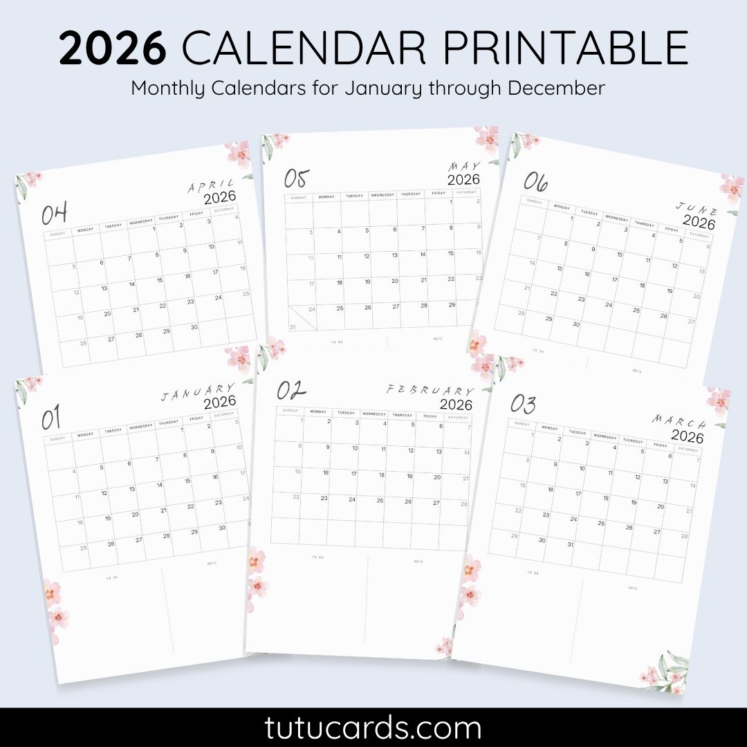 2026 Calendar Printable Download | Pink Watercolor Floral Vertical ...